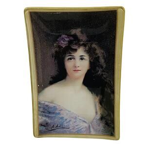 Asti Glass Pin Vanity Ring Dish Small Tray Edwardian Victorian Woman Portrait